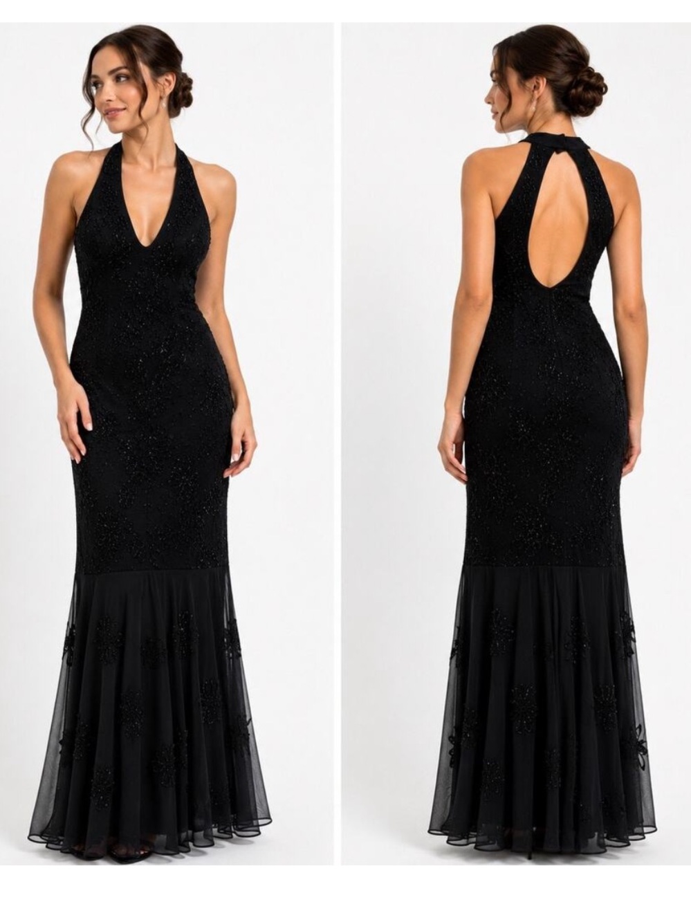Vintage Black Halter-Mermaid Midi Dress - size 4